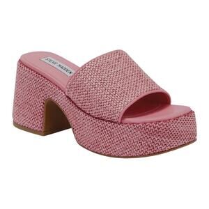 Steve Madden Reign Platform Mule Pink Raffia Sz 8